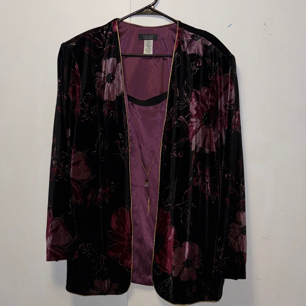 Dress Barn Black and Burgundy Velvet Blazer
